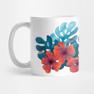 Tropical hibiscus flowers in red Mug